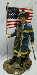 Rare Vintage Patriotic Heroic FIREMAN CARRYING USA FLAG AND AX Ceramic Figurine - Picture 1 of 9