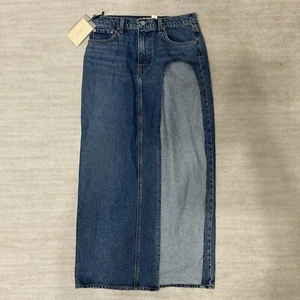 NWT GRLFRND Blanca Maxi Denim Skirt With High Slit Crissy Blue Size 26 $225 - Picture 1 of 8