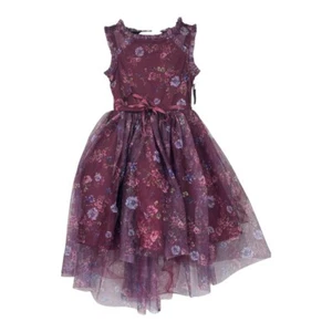 Zenzi Girls Sleeveless Ruffle Shoulder Party Dress Burgundy Floral Size XS(4/5) - Picture 1 of 11