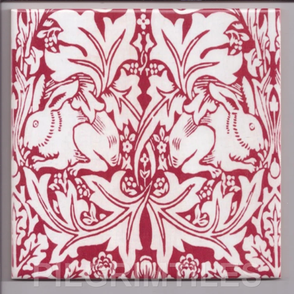 William Morris Brer Rabbit Kiln Fired Ceramic or Porcelain Tile Kitchen Bath red - Image 1 of 1