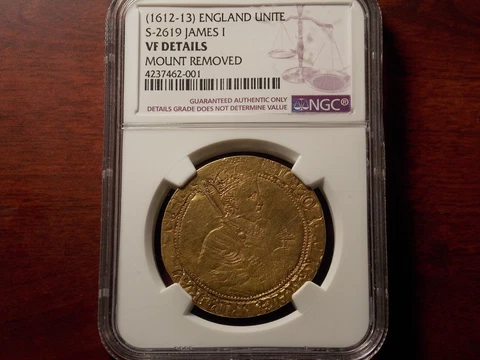 1612-1613 England JAMES I Unite Gold coin NGC VF Cover