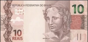 Brazil 10 Reais Banknote. single 10 Brazilian real bank bill. Circulated note - Picture 1 of 2