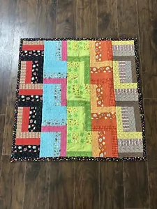 Baby Patchwork Quilt 34x34 Multi Color Blanket Throw Reversible Neon Nursery - Picture 1 of 11