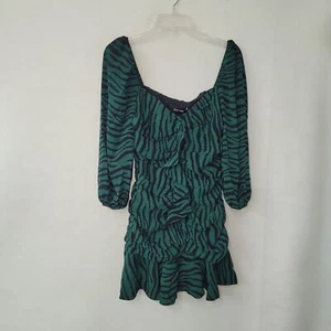 DO+BE Dress Womens M Emerald Green Zebra Ruffled Cinched Mini Off Shoulder Scoop - Picture 1 of 15