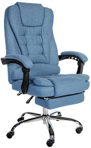XL Chefsessel Stoff blau 135 kg belastbar Bürostuhl Drehstuhl mit Fußstütze NEU - Bild 1 von 7
