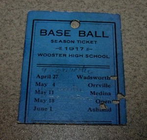 Wooster High School Ohio Vintage 1917 Base Ball Season Ticket Stub Ashland - Picture 1 of 3