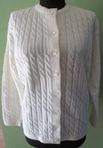 NOS w/TAGS 60's WINTUCK SHERRY GALE Ivory Cable Knit CARDIGAN SWEATER L/XL - Picture 1 of 5