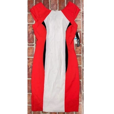 New XOXO Orange/White Sleeveless Knee Length Dress Size 5/6 Bodycon Chic Preppy - Image 1 of 4