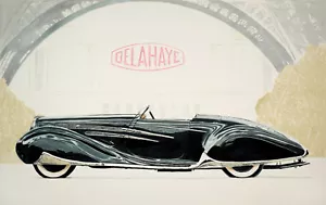 "DELAHAYE AT THE EIFFEL" 20"X30" Automobil Auto Kunst signiert, #'d Giclee R Lewis - Bild 1 von 1