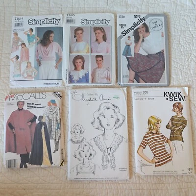 Lot of 6 Sewing Patterns 1980s-2000 McCalls Simplicity Kiwk Sew Etc - Image 1 of 4