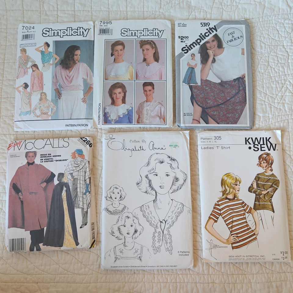 Lot of 6 Sewing Patterns 1980s-2000 McCalls Simplicity Kiwk Sew Etc - Image 1 of 4