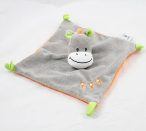 Doudou plat âne U TOUT PETITS gris orange brodé fanions 19 cm (F10354) - Imagen 1 de 1