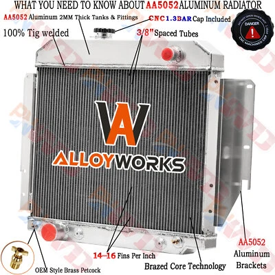 3 Row Aluminum Radiator For 75-91 Ford E-150 E-250 E-350 Econoline 5.0L 5.8L Foto 1 de 4