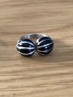 SILVER DOUBLE ONYX RING UNUSUAL BEAUTIFUL (Q)