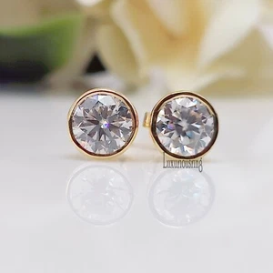 2.00 Ct White Round Cut Moissanite 10k Solid Yellow Gold Gorgeous Stud Earring  - Picture 1 of 7