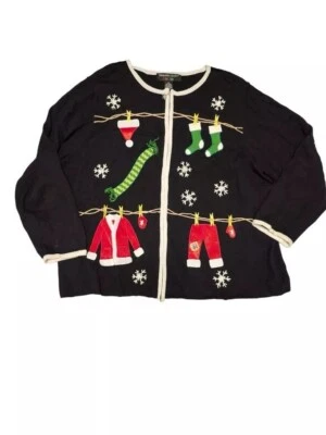 Hampshire Studio 2X Suéter de Navidad Cremallera Completa Cárdigan Feo Navidad Suéter Foto 1 de 4