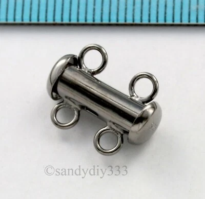 1x OXIDIZED STERLING SILVER  2-STRAND SLIDE BOX CLASP 15mm #3205 - Image 1 of 2