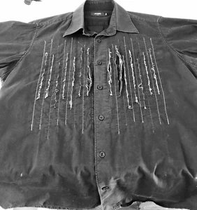 PETER WERTH Mens Long Sleeve Shirt Dark Striped Medium Fashion T - Picture 1 of 8