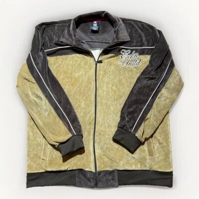 Chaqueta De Colección Ecko Unltd Para Hombre XL Marrón Terciopelo Pista Cremallera Completa Marc Ecko Y2K Foto 1 de 4