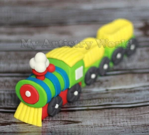 Edible 3D fondant/gum paste Train with two cars cake topper.  - Picture 1 of 1