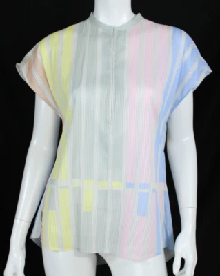 Blusa AKRIS Multicolor Rayas Algodón Semi Transparente Tejido Cremallera Frontal 6 Foto 1 de 4