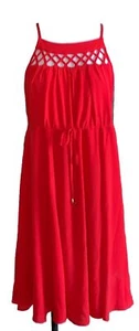Anthropologie Greylin Size S Red Sleeveless Fit Flare Dress Caged Top Drawstring - Picture 1 of 10