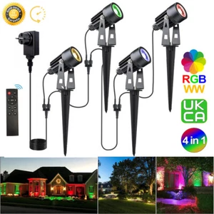 4er Garten Spike Light Outdoor RGB Spotlights Landschaft Lampe mit Fernbedienung - Bild 1 von 15