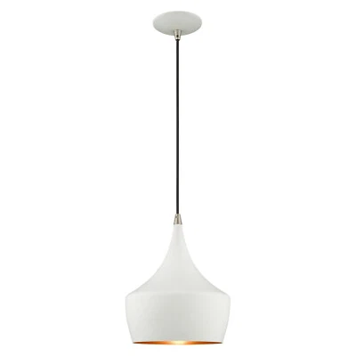 White Mini Pendant with Warm Gold Interior Brightens Modern Living Spaces - Image 1 of 4