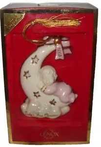 Vintage Lenox 2003 BABY'S FIRST CHRISTMAS Ornament Girl on Crescent Moon NIB - Picture 1 of 4