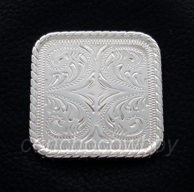 WESTERN HORSE SADDLE TACK BRIGHT SILVER ROPE EDGE SQUARE CONCHO 1" SCREW BACK - Image 1 of 2