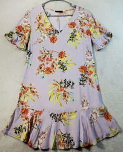 Cotton On Shirt Dress Womens Size XS Purple Floral Viscose Short Sleeve V Neck - Picture 1 of 7