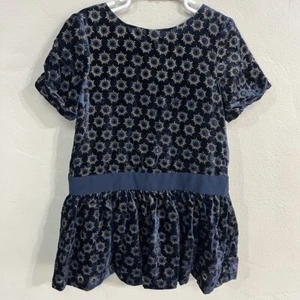 6-7 Navy Blue Juicy Couture Velour Sun Burst Pattern Short Sleeve Dress - Picture 1 of 9