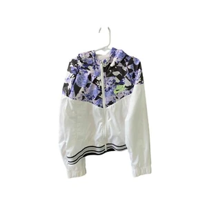 Nike GIrls Size Large Hoodie Windbreaker White Blue Floral Full Zip Jacket Coat - Picture 1 of 4