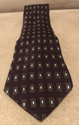 Corbata de seda geométrica BILL BLASS NEO para hombre berenjena oro oliva usada en excelente estado Foto 1 de 4