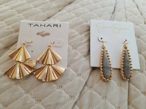 2 Pair Gold Tone Tahari Jessica Simpson Dangle Pierced Earrings 56.00 Value - Picture 1 of 5