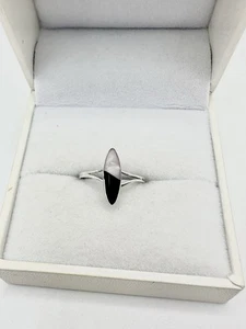 Vintage Taxco? Signierter Sterling Silber 925 Onyx MOP Marquise Ring Gr.6 Patina Rarität LESEN - Bild 1 von 18