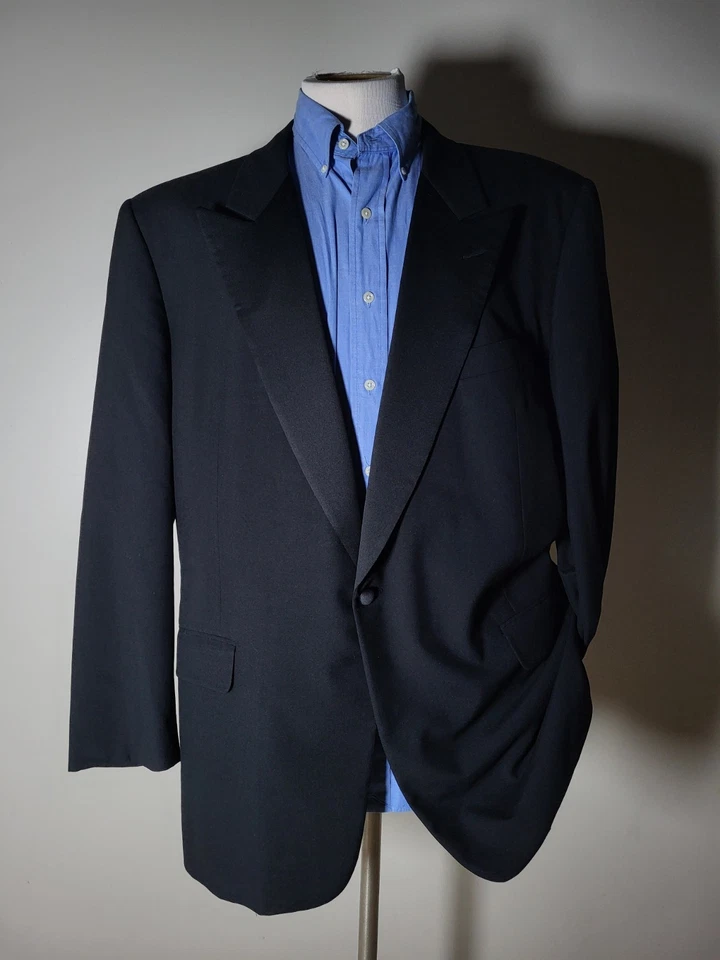 Vintage Hickey Freeman 48L Black Tuxedo Coat Peak Lapel Wool Blazer Jacket - Image 1 of 4