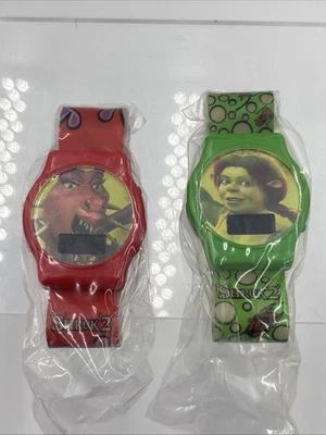 Lote de 2 relojes Shrek Fiona & Dragon vintage 2003 digital mes fecha 33 mm cuarzo Foto 1 de 4