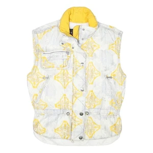 KAELIN Womens White & Yellow Nylon Sleeveless Zip Jacket L Lightweight Patterned - Picture 1 of 6