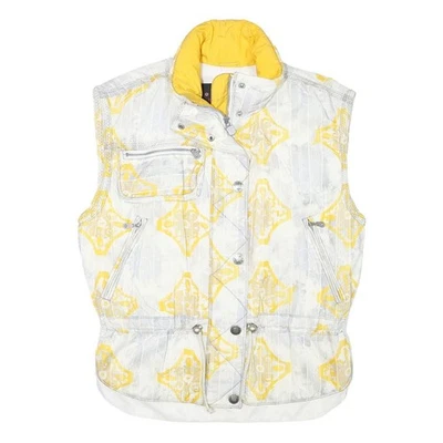 KAELIN Womens White & Yellow Nylon Sleeveless Zip Jacket L Lightweight Patterned - Image 1 of 4