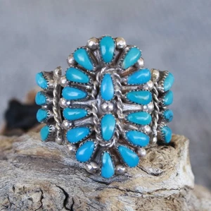 Cluster Turquoise Sterling Silver Ring Zuni artist Milburn Dishta signed sz 8 - Picture 1 of 7