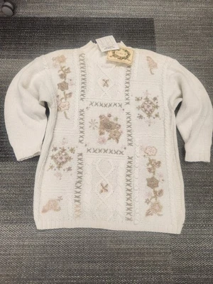 Suéter tejido Erika II Cottage Core vintage para mujer 2XL flores rosa y crema nuevo con etiquetas Foto 1 de 4