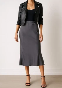 Young Fabulous & Broke Smoke Gray Felicity Satin Midi Rock Gr. M Night Out Chic - Bild 1 von 7