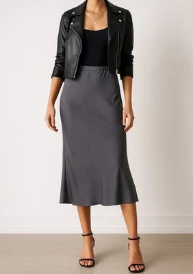 Юбка миди атласная Young Fabulous & Broke Smoke Gray Felicity размер M Night Out Chic - Изображение 1 из 4