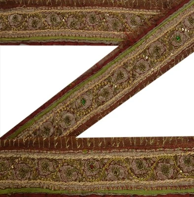 Borde de sari vintage sánscrito tejido a mano adorno artesanal decoración encaje 1 yarda granate Foto 1 de 4