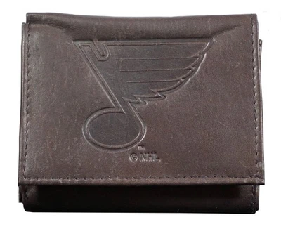 Бумажник тройного сложения St Louis Blues - состаренный вид тисненый логотип темно-коричневый кожа - Изображение 1 из 4