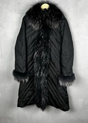 MONCLER винтажный 80-х лисий мех отделки вниз пальто истерический гламур Y2K - Изображение 1 из 4