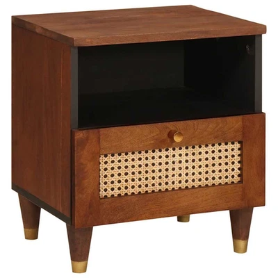 Bedside Table Mango & Engineered Wood 40x33x46 cm Natural Compact Drawer Rustic - Image 1 of 4
