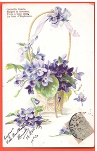 Tolle AK Korb Blume der Hoffnung VIOLETTE BÄNDER an Louis GOIMBAULT PARIS - Bild 1 von 1
