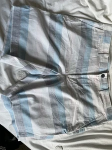 Men’s Original Penguin P55 Stretch Shorts, W36, BNWT, White And Blue - Picture 1 of 14